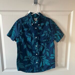 Crewcuts Teal Leaf Pattern Kids Button Down Shirt